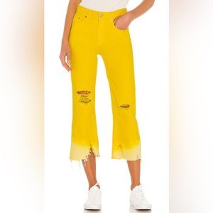 Yellow cropped high waisted jeans